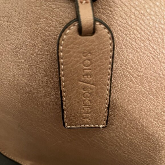 Sole/Society Pebbled Satchel Faux Leather Tote Shoulder Strap Tan Beige Animal P - Picture 5 of 16